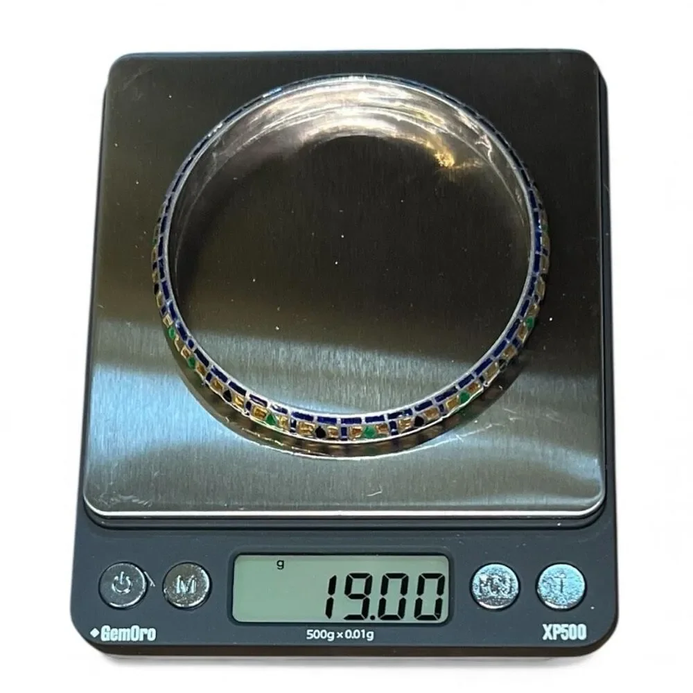 Sterling Silver Bangle – Meenakari Enamel Mosaic – 925 Marked